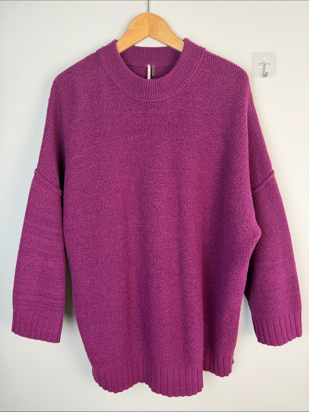 Free People Peaches Slouchy Oversized XS Tunic Sweater Chunky Knit Crewneck Plum - Picture 2 of 16